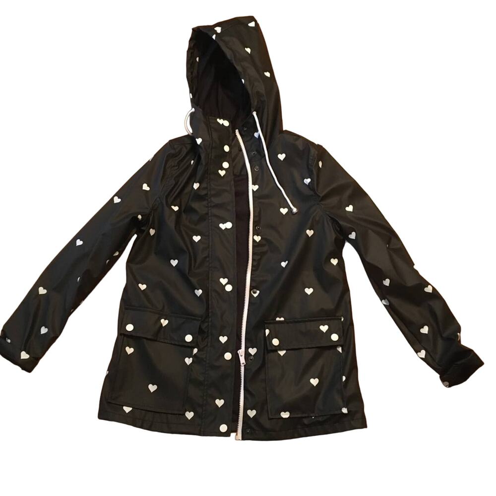 Aqua Women's Rain Coat size XS - Black Hearts Pattern